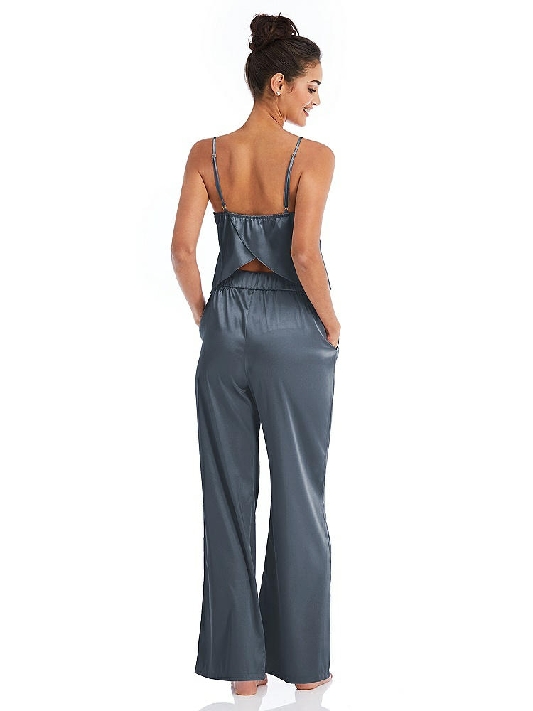 Back View - Silverstone Satin Wide-Leg Lounge Pants with Pockets - Ray