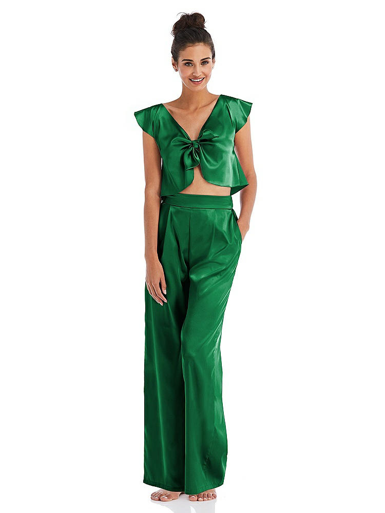 Front View - Shamrock Satin Wide-Leg Lounge Pants with Pockets - Ray