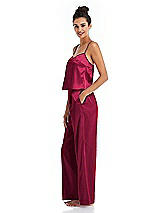 Side View Thumbnail - Valentine Satin Wide-Leg Lounge Pants with Pockets - Ray