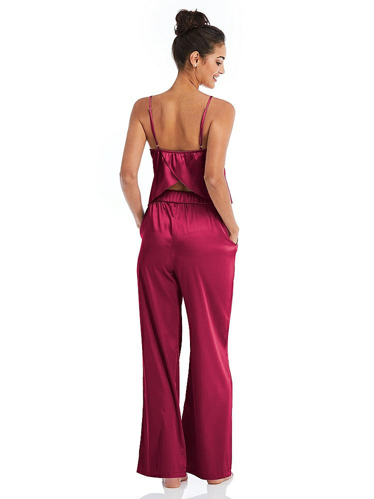 Back View - Valentine Satin Wide-Leg Lounge Pants with Pockets - Ray