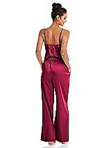 Rear View Thumbnail - Valentine Satin Wide-Leg Lounge Pants with Pockets - Ray