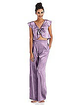 Front View Thumbnail - Wood Violet Satin Wide-Leg Lounge Pants with Pockets - Ray