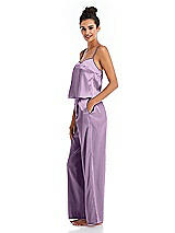 Side View Thumbnail - Wood Violet Satin Wide-Leg Lounge Pants with Pockets - Ray