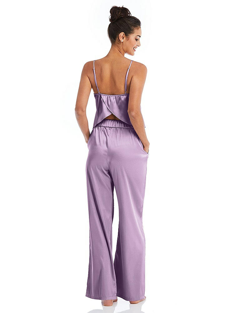Back View - Wood Violet Satin Wide-Leg Lounge Pants with Pockets - Ray