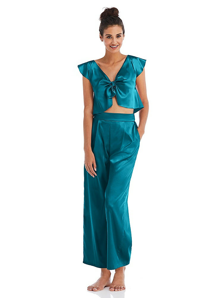 Front View - Oasis Satin Ankle Wide-Leg Lounge Pants - Vic
