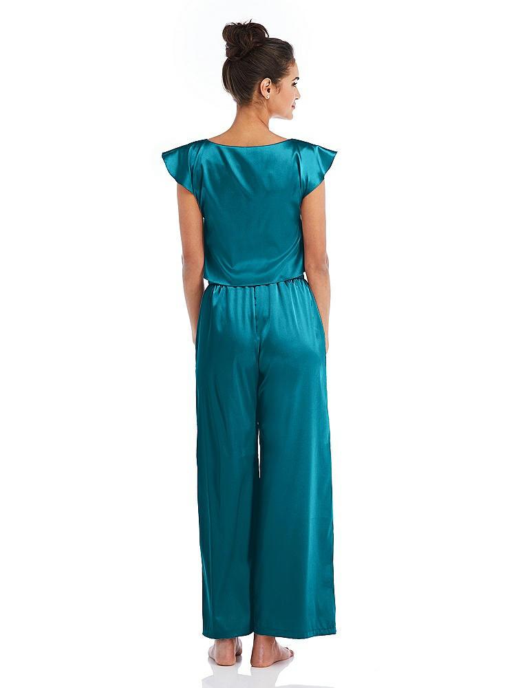 Back View - Oasis Satin Ankle Wide-Leg Lounge Pants - Vic