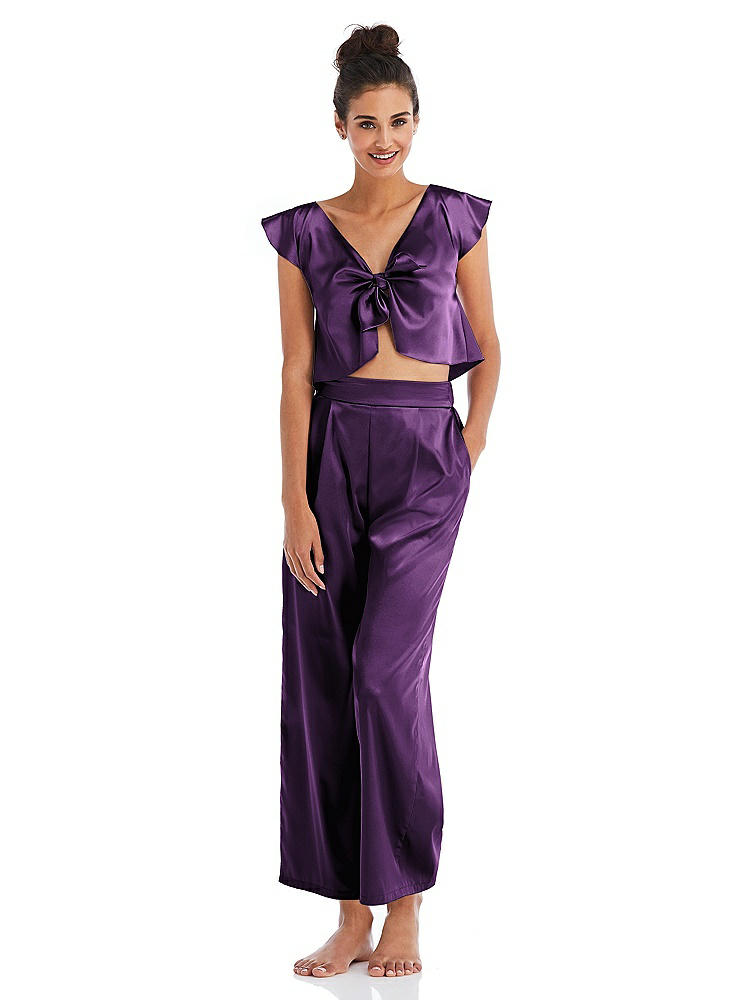 Front View - African Violet Satin Ankle Wide-Leg Lounge Pants - Vic