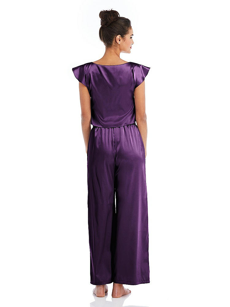 Back View - African Violet Satin Ankle Wide-Leg Lounge Pants - Vic