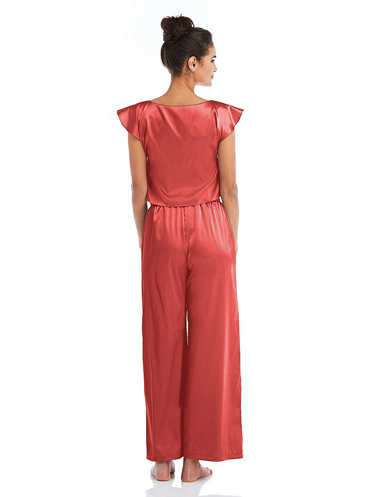 Back View - Perfect Coral Satin Ankle Wide-Leg Lounge Pants - Vic