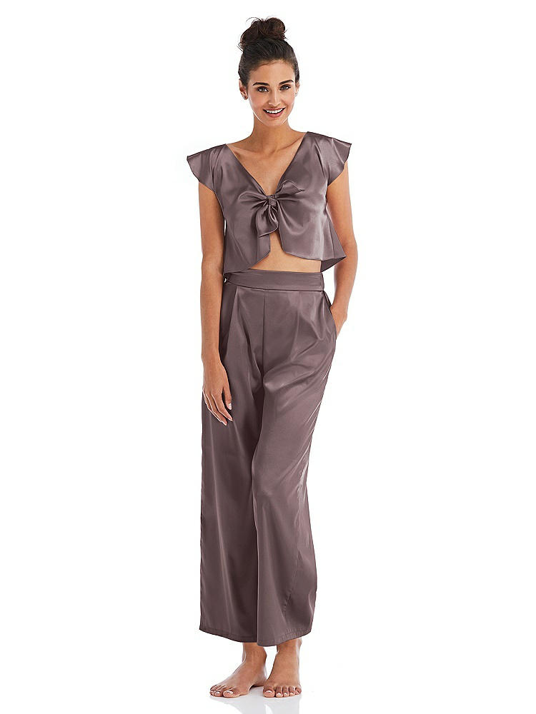 Front View - French Truffle Satin Ankle Wide-Leg Lounge Pants - Vic