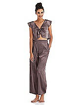 Front View Thumbnail - French Truffle Satin Ankle Wide-Leg Lounge Pants - Vic