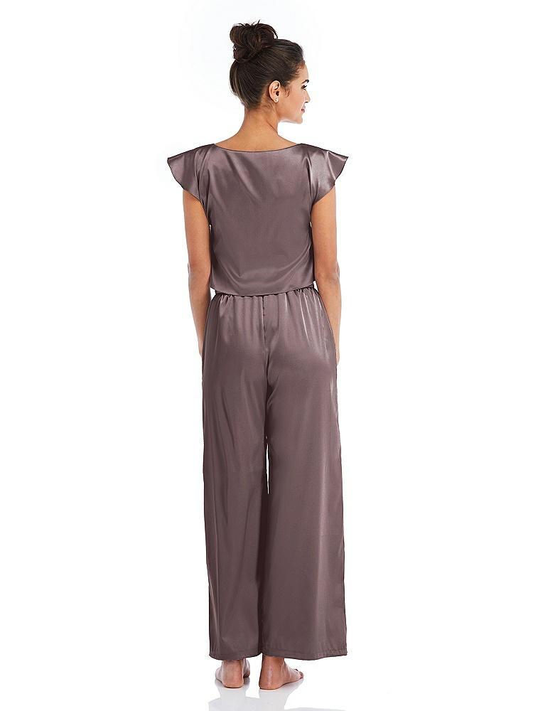 Back View - French Truffle Satin Ankle Wide-Leg Lounge Pants - Vic