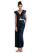 Front View Thumbnail - Midnight Navy Satin Ankle Wide-Leg Lounge Pants - Vic