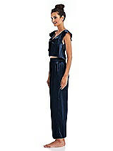 Side View Thumbnail - Midnight Navy Satin Ankle Wide-Leg Lounge Pants - Vic