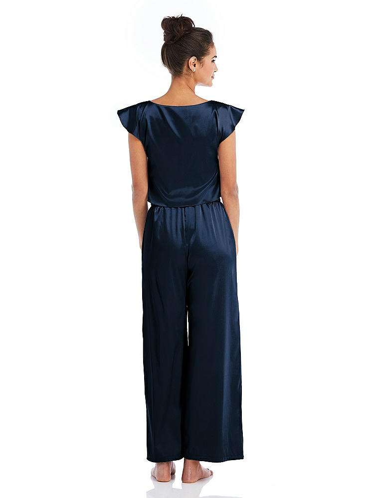 Back View - Midnight Navy Satin Ankle Wide-Leg Lounge Pants - Vic