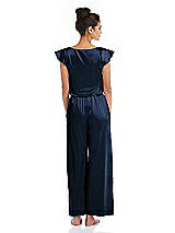 Rear View Thumbnail - Midnight Navy Satin Ankle Wide-Leg Lounge Pants - Vic