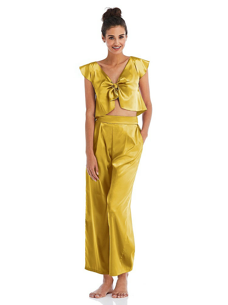 Front View - Marigold Satin Ankle Wide-Leg Lounge Pants - Vic