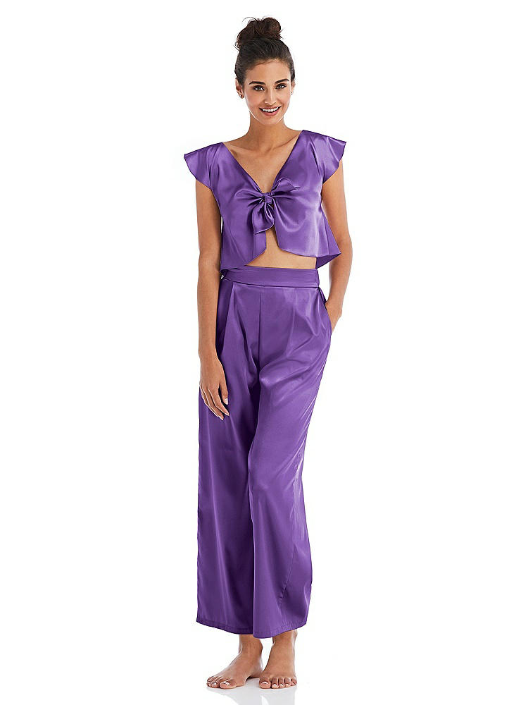 Front View - Pansy Satin Ankle Wide-Leg Lounge Pants - Vic