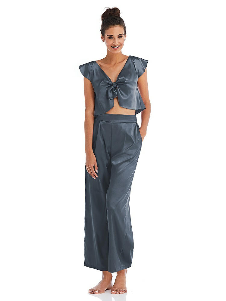 Front View - Silverstone Satin Ankle Wide-Leg Lounge Pants - Vic