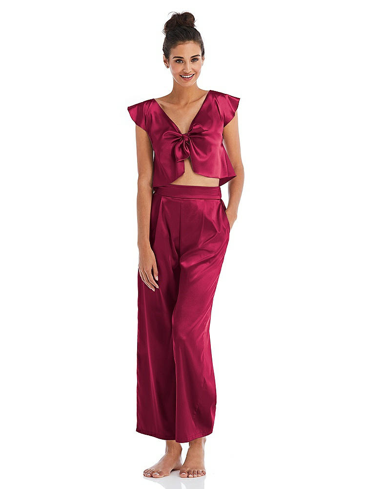 Front View - Valentine Satin Ankle Wide-Leg Lounge Pants - Vic