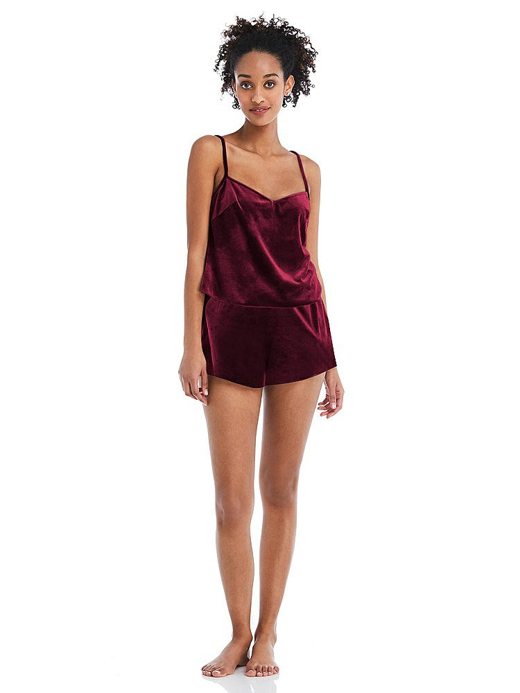Front View - Cabernet Velvet Lounge Shorts with Pockets - Tessa