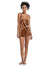Front View Thumbnail - Golden Almond Velvet Lounge Shorts with Pockets - Tessa