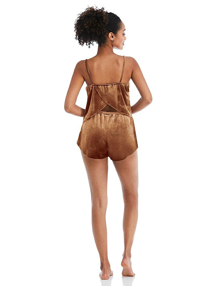 Back View - Golden Almond Velvet Lounge Shorts with Pockets - Tessa