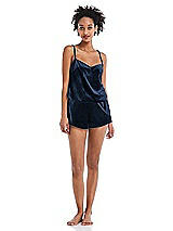 Front View Thumbnail - Midnight Navy Velvet Lounge Shorts with Pockets - Tessa