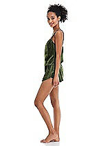 Side View Thumbnail - Olive Green Velvet Lounge Shorts with Pockets - Tessa