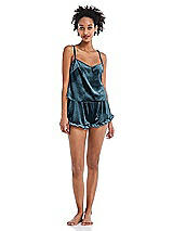 Front View Thumbnail - Dutch Blue Velvet Ruffle-Trimmed Lounge Shorts with Pockets - Willa