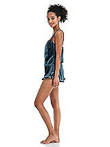 Side View Thumbnail - Dutch Blue Velvet Ruffle-Trimmed Lounge Shorts with Pockets - Willa
