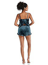 Rear View Thumbnail - Dutch Blue Velvet Ruffle-Trimmed Lounge Shorts with Pockets - Willa