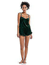 Front View Thumbnail - Evergreen Velvet Ruffle-Trimmed Lounge Shorts with Pockets - Willa