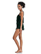 Side View Thumbnail - Evergreen Velvet Ruffle-Trimmed Lounge Shorts with Pockets - Willa