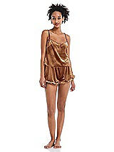 Front View Thumbnail - Golden Almond Velvet Ruffle-Trimmed Lounge Shorts with Pockets - Willa