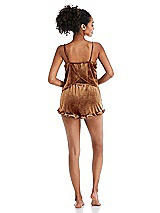 Rear View Thumbnail - Golden Almond Velvet Ruffle-Trimmed Lounge Shorts with Pockets - Willa