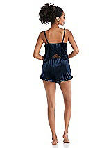 Rear View Thumbnail - Midnight Navy Velvet Ruffle-Trimmed Lounge Shorts with Pockets - Willa