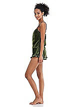 Side View Thumbnail - Olive Green Velvet Ruffle-Trimmed Lounge Shorts with Pockets - Willa