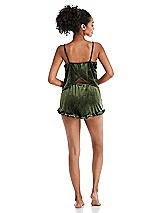 Rear View Thumbnail - Olive Green Velvet Ruffle-Trimmed Lounge Shorts with Pockets - Willa