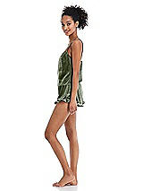 Side View Thumbnail - Sage Velvet Ruffle-Trimmed Lounge Shorts with Pockets - Willa