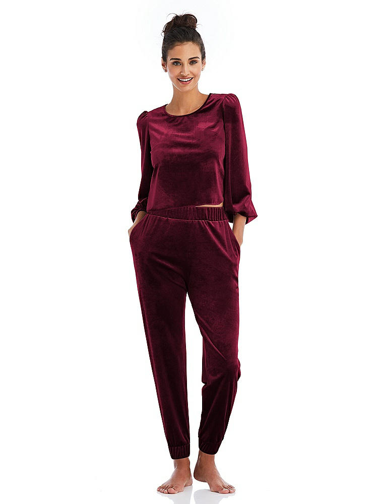 Front View - Cabernet Velvet Joggers with Pockets - May