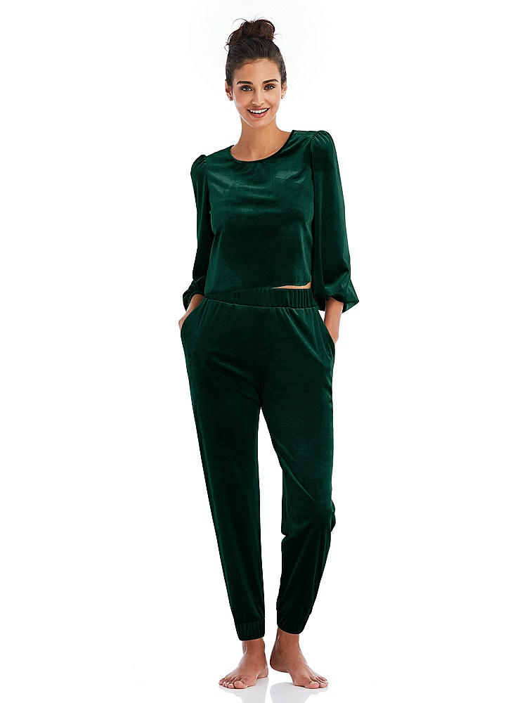 Front View - Evergreen Velvet Joggers with Pockets - May