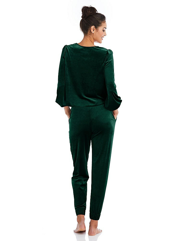 Back View - Evergreen Velvet Joggers with Pockets - May