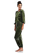 Side View Thumbnail - Olive Green Velvet Joggers with Pockets - May