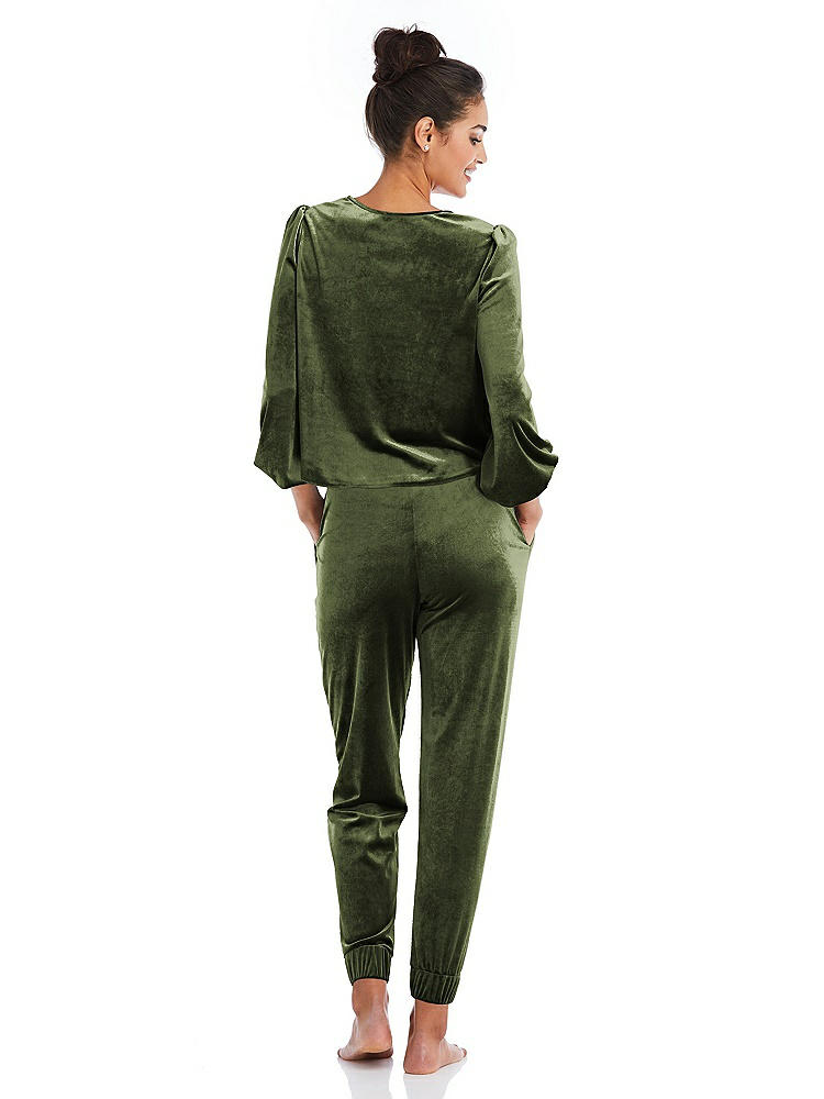 Back View - Olive Green Velvet Joggers with Pockets - May