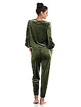 Rear View Thumbnail - Olive Green Velvet Joggers with Pockets - May
