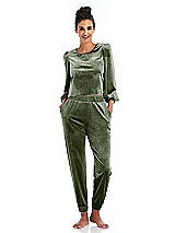 Front View Thumbnail - Sage Velvet Joggers with Pockets - May