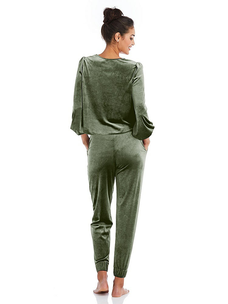 Back View - Sage Velvet Joggers with Pockets - May