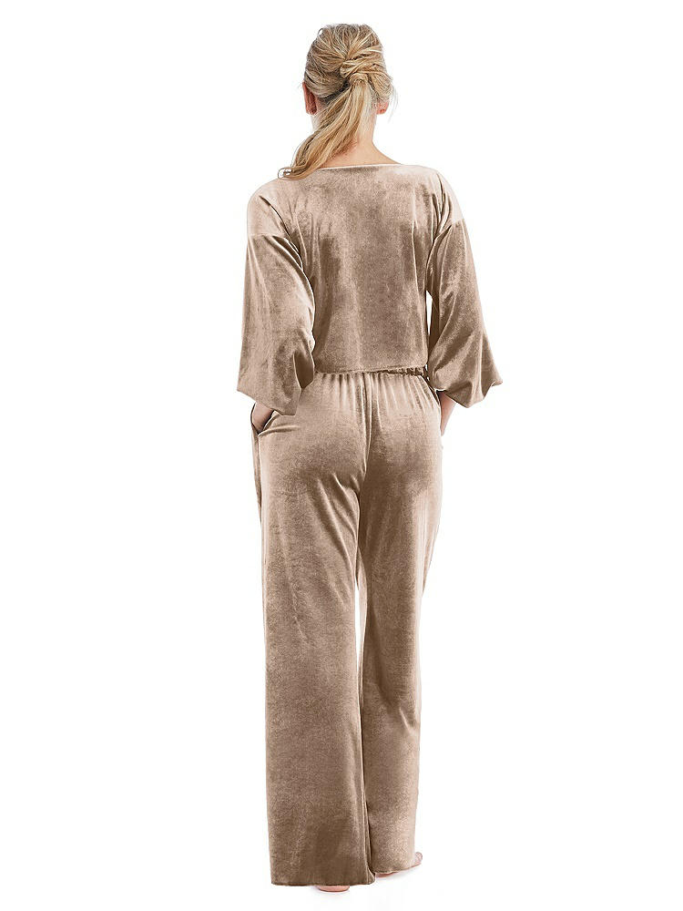 Back View - Topaz Velvet Lounge Pants with Pockets - Cleo