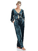 Front View Thumbnail - Dutch Blue Velvet Lounge Pants with Pockets - Cleo